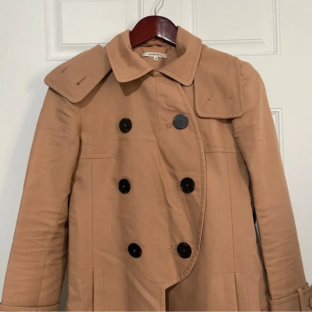 Carven Tan Hooded Trench‎ Coat Size 34 USA XS